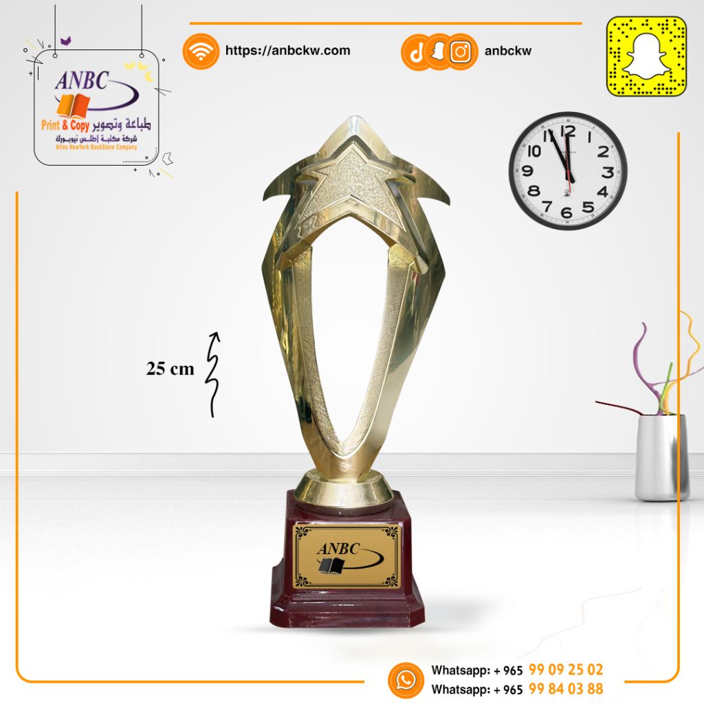 كأس بطولات لون ذهبي أسود 25 سم مع طباعة – ANBC